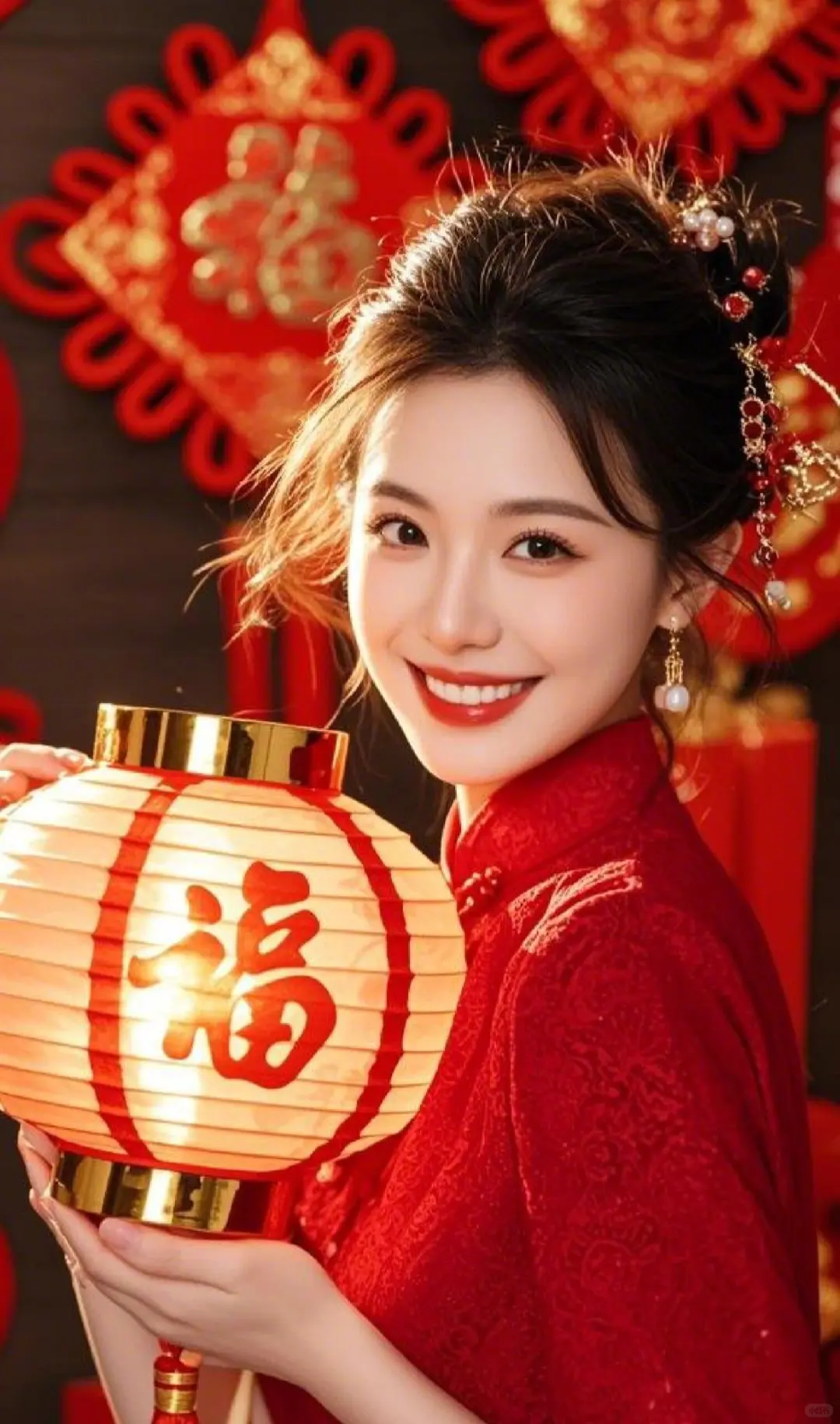 春节热门提灯笼美女图片，祝大家新年快乐