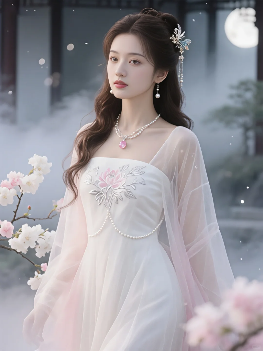 8k超清古风写实～月雾裁衣映琼花