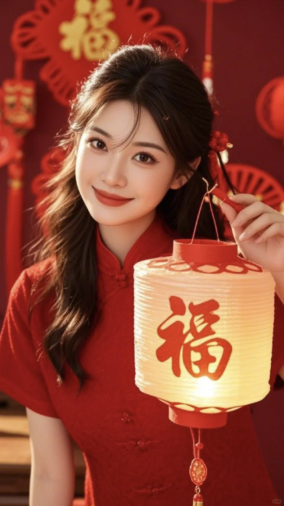 春节热门提灯笼美女图片，祝大家新年快乐