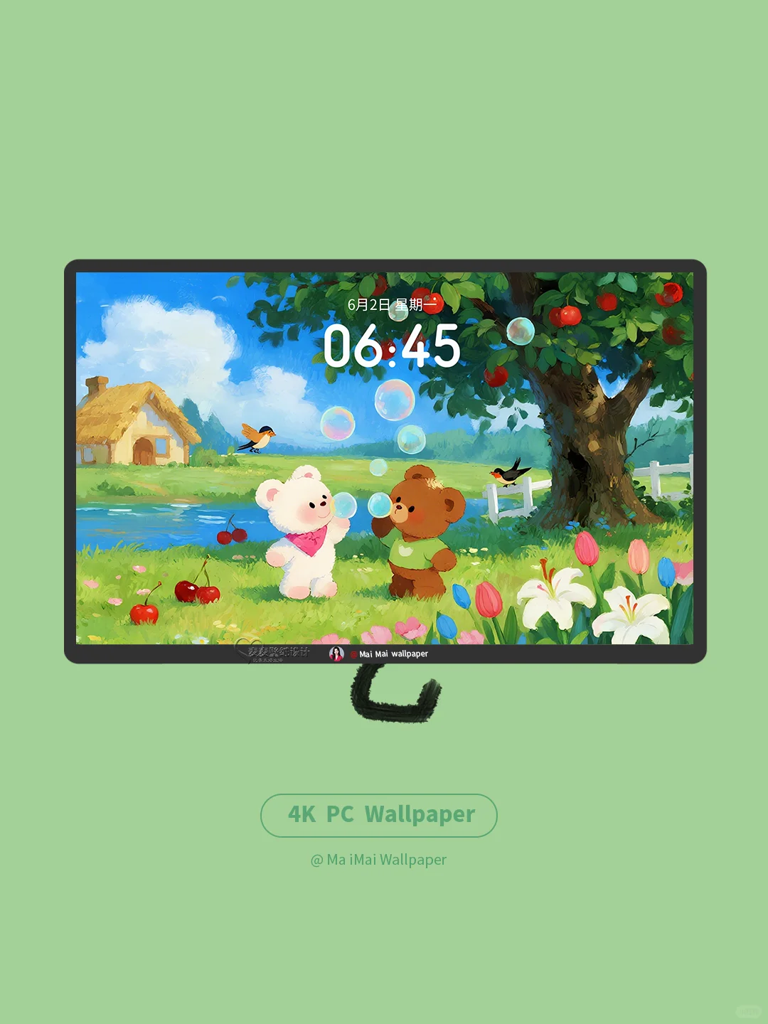 187两只可爱小熊·手绘电脑壁纸