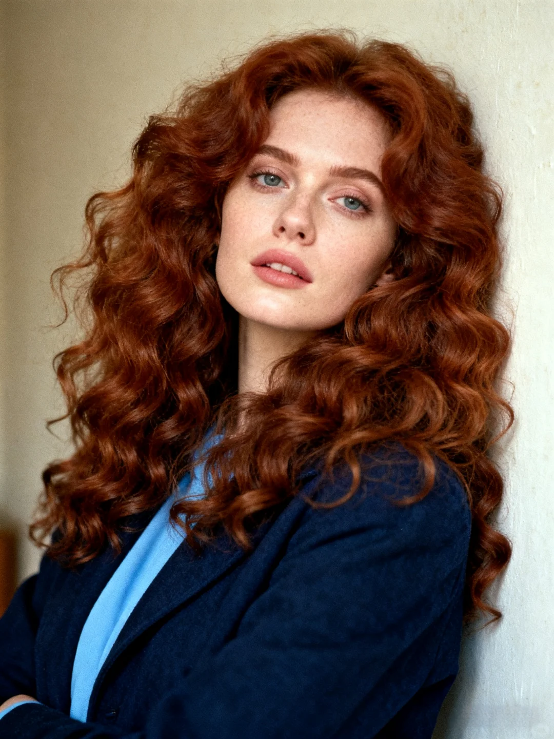 红棕卷发+浅墙，复古温柔感直接戳中审美！