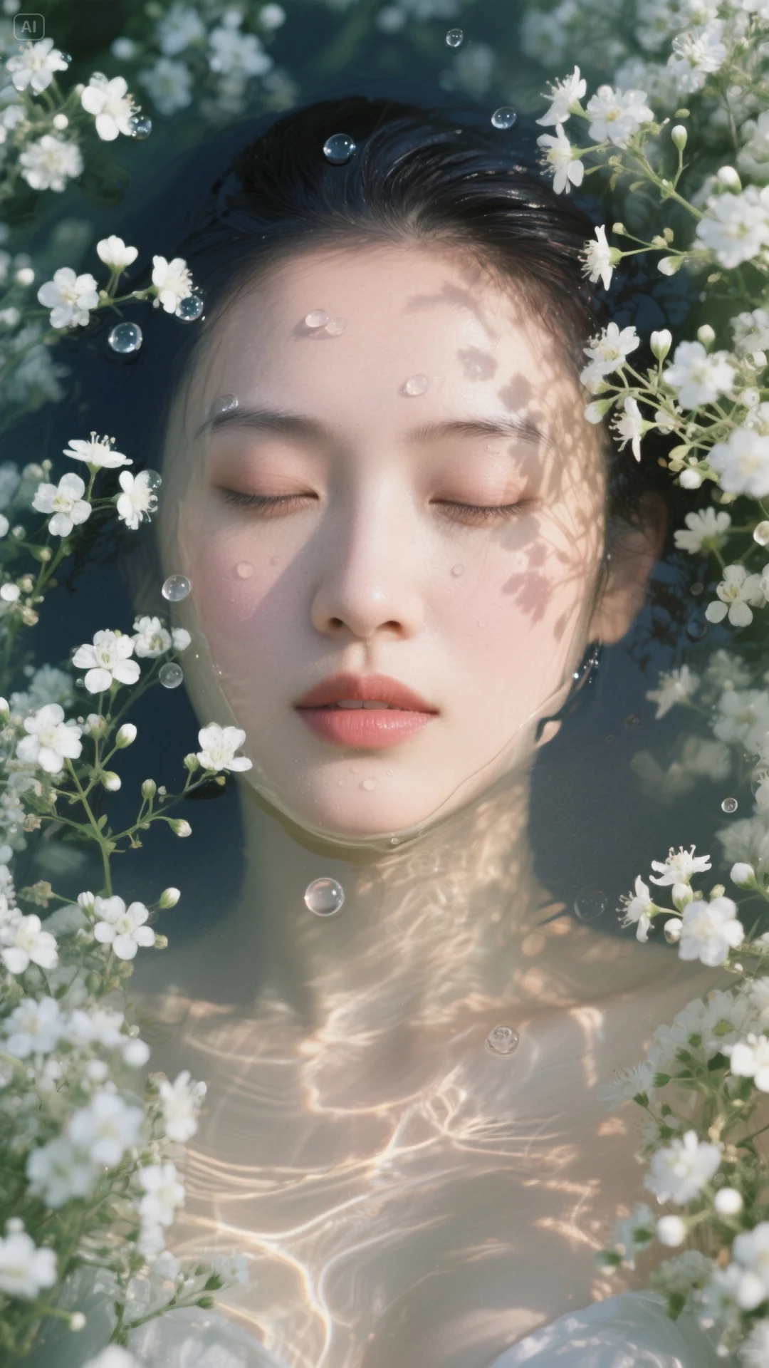 花丛中的少女，光与水的交响。