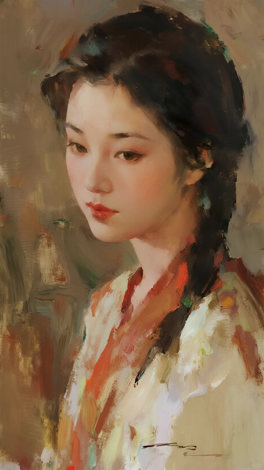 油画🖼️里的东方韵味美女，🌷美到失语