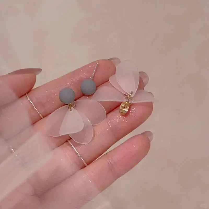 海边风铃小清新雾霾蓝色磨砂花瓣耳环女超仙