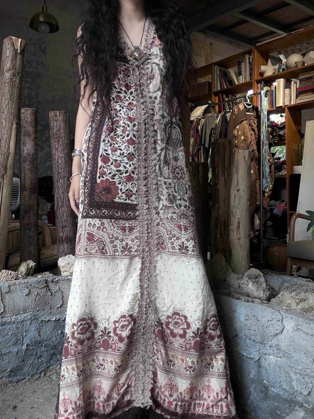 风骨尤物｜麻线拼接复古印花背心长裙