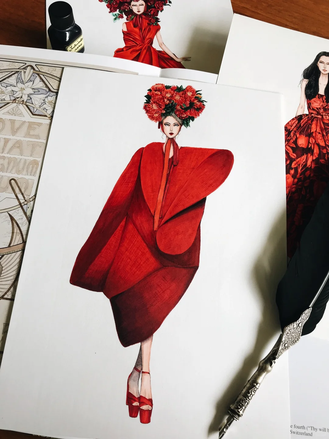 红色娇艳你如今几岁❤️服装插画