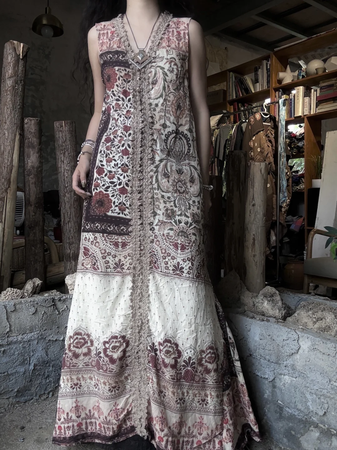 风骨尤物｜麻线拼接复古印花背心长裙