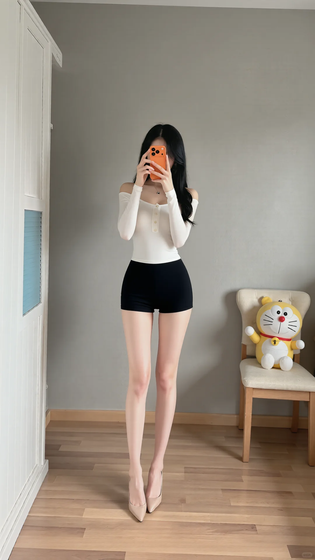 性感辣妹穿搭｜白色上衣➕黑色短裤