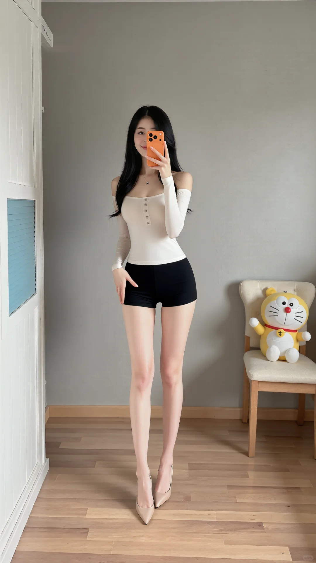 性感辣妹穿搭｜白色上衣➕黑色短裤