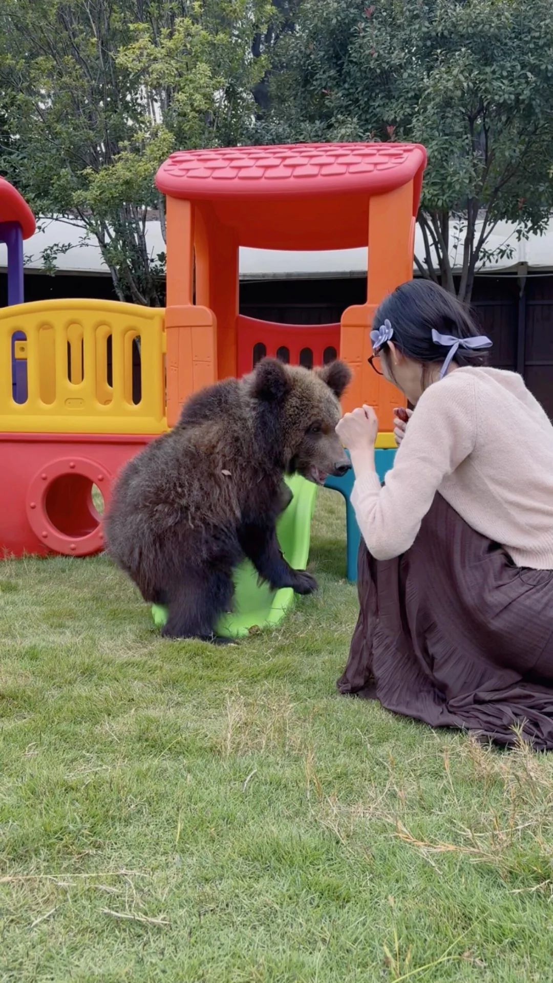 📷张艺凡和小熊可爱互动的一组美照😍