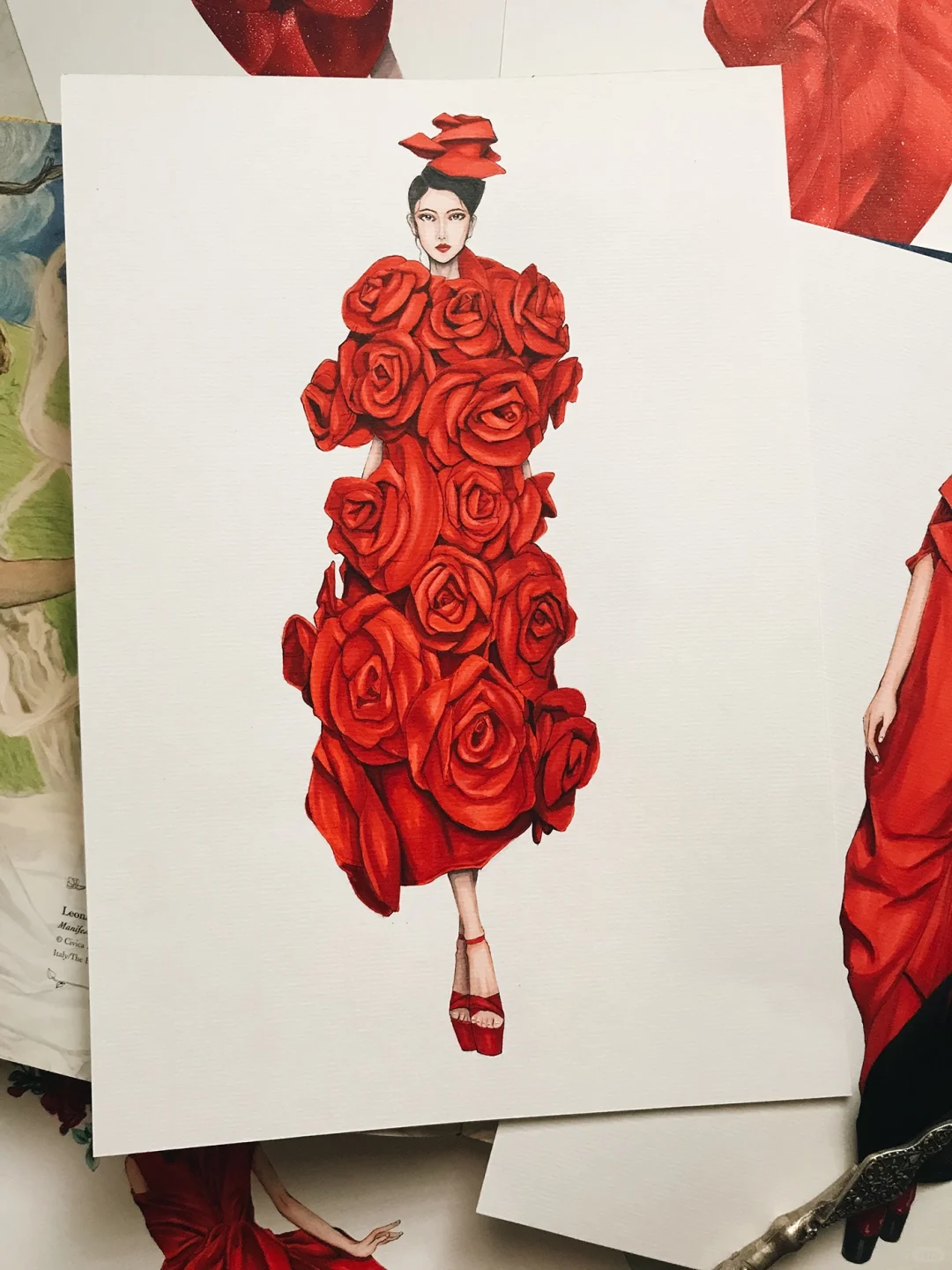 红色娇艳你如今几岁❤️服装插画