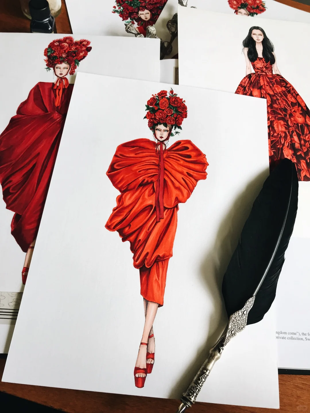 红色娇艳你如今几岁❤️服装插画