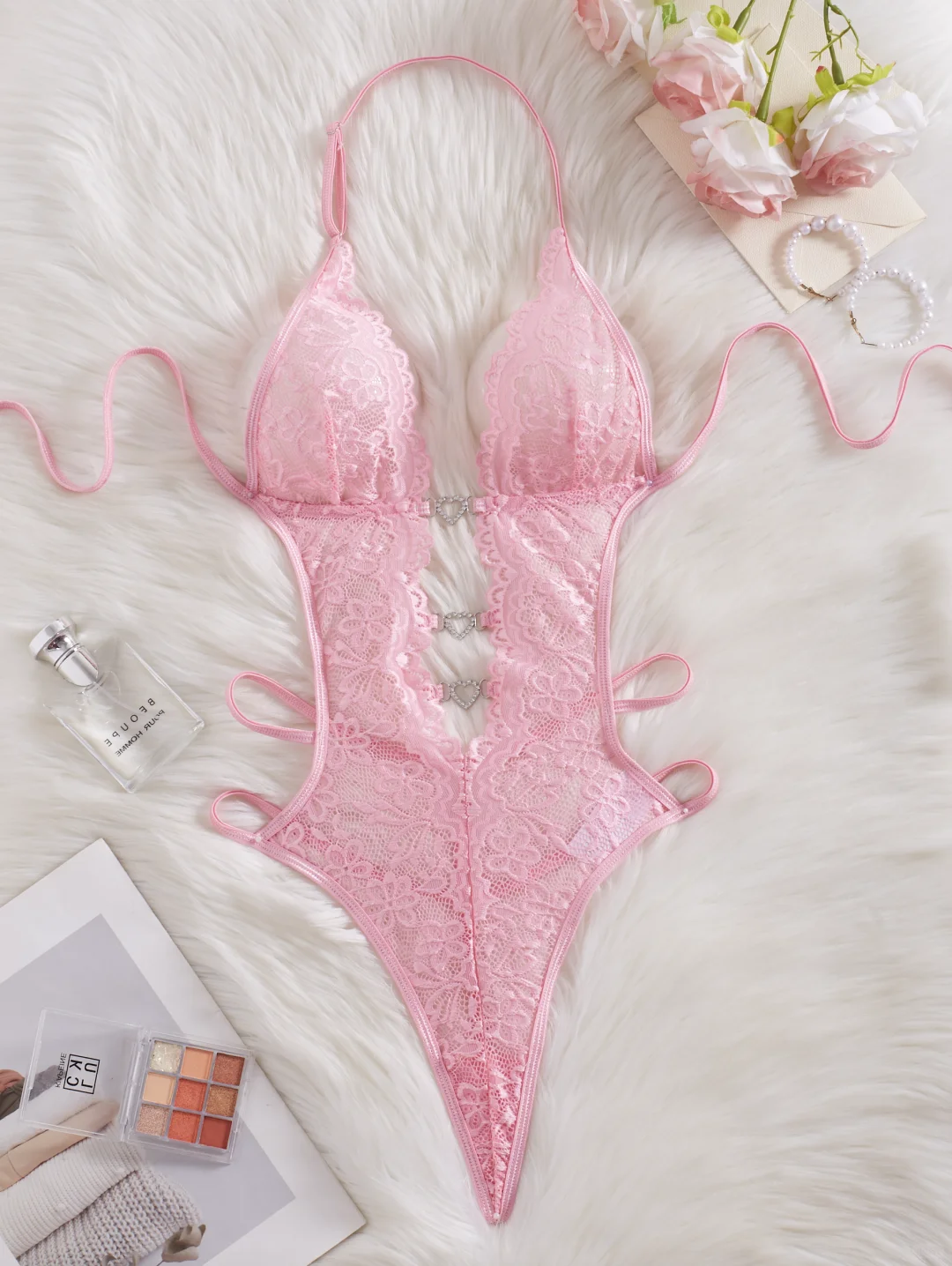 《跨境纯欲杀！粉色蕾丝连体衣》