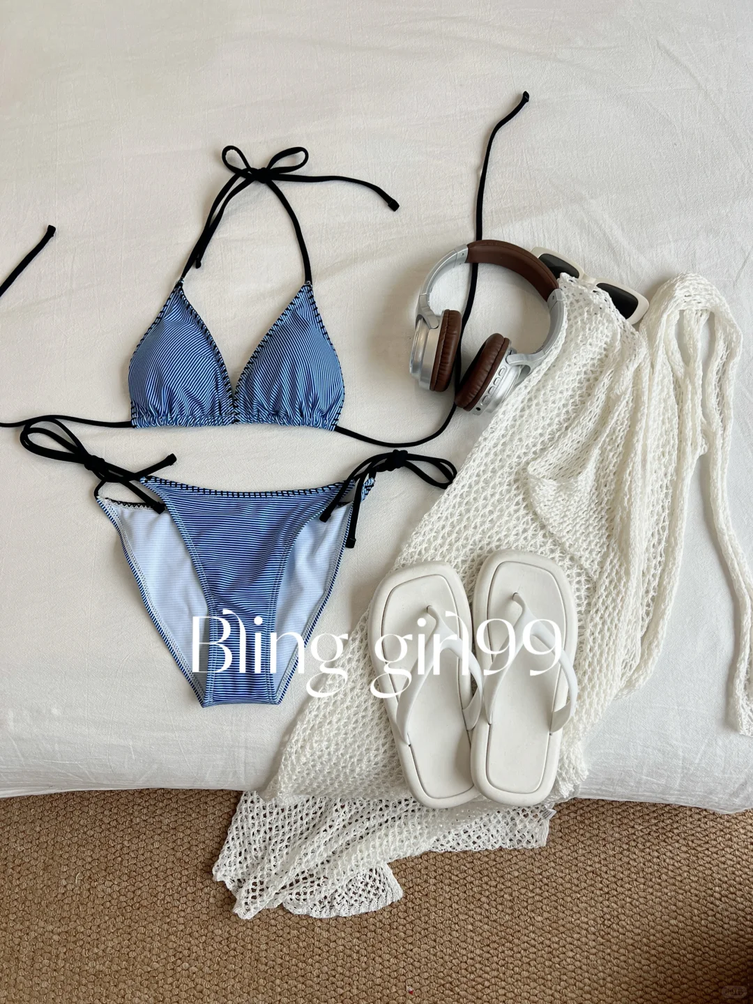 海岛度假🌊蓝条纹盐系bikini尊嘟太出片啦～