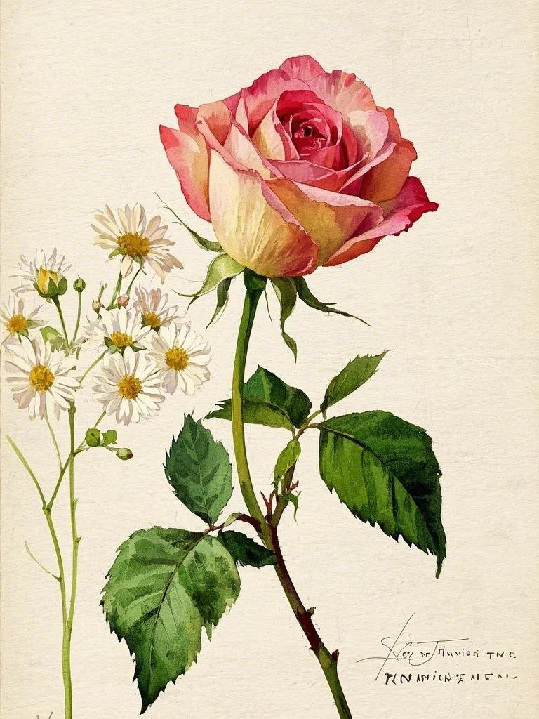 水彩绘就的娇艳玫瑰花