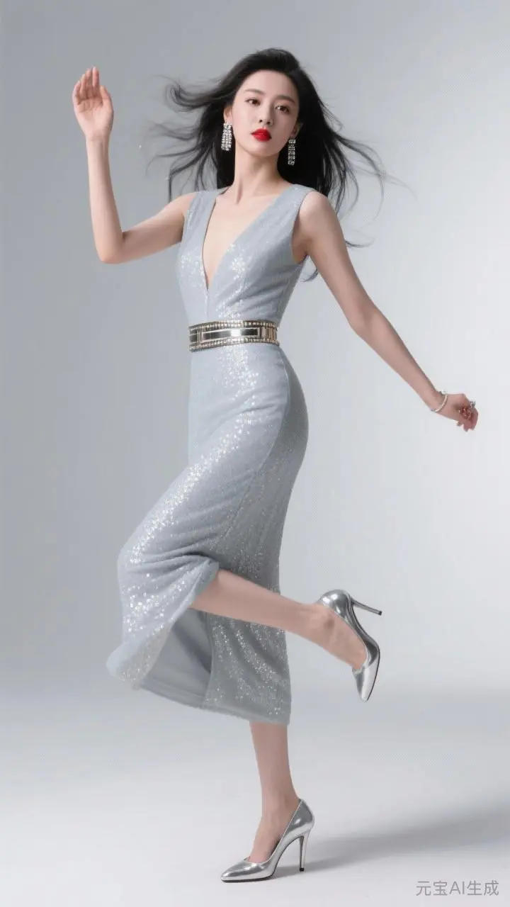 银色礼服裙的时尚魅力，是高贵的象征