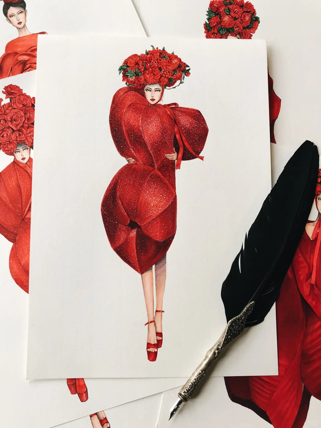 红色娇艳你如今几岁❤️服装插画