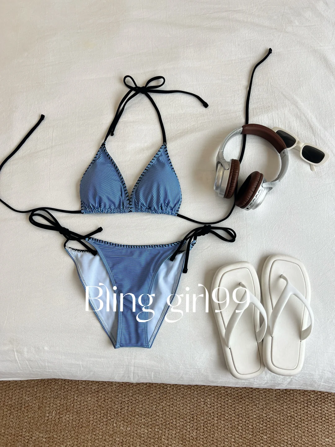 海岛度假🌊蓝条纹盐系bikini尊嘟太出片啦～