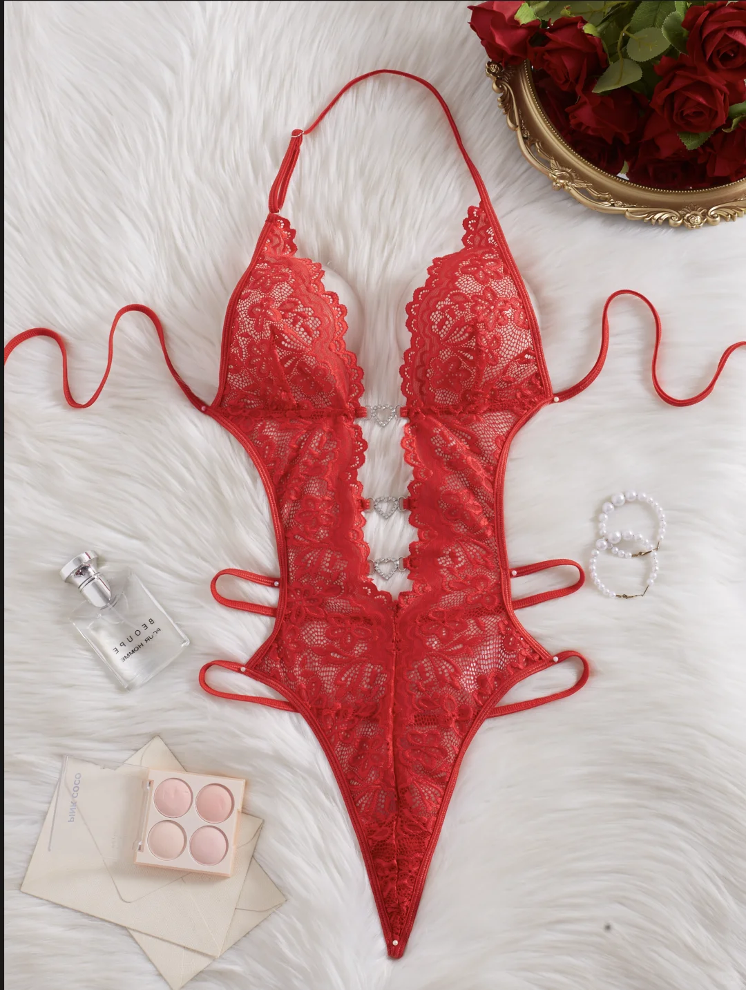 《跨境纯欲杀！粉色蕾丝连体衣》