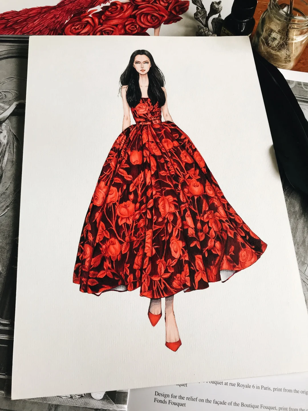 红色娇艳你如今几岁❤️服装插画