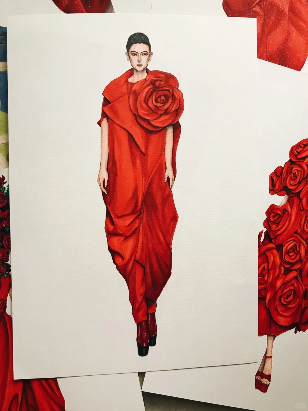 红色娇艳你如今几岁❤️服装插画