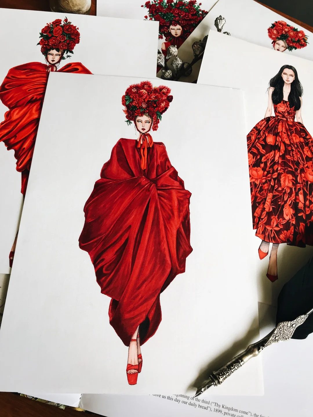 红色娇艳你如今几岁❤️服装插画