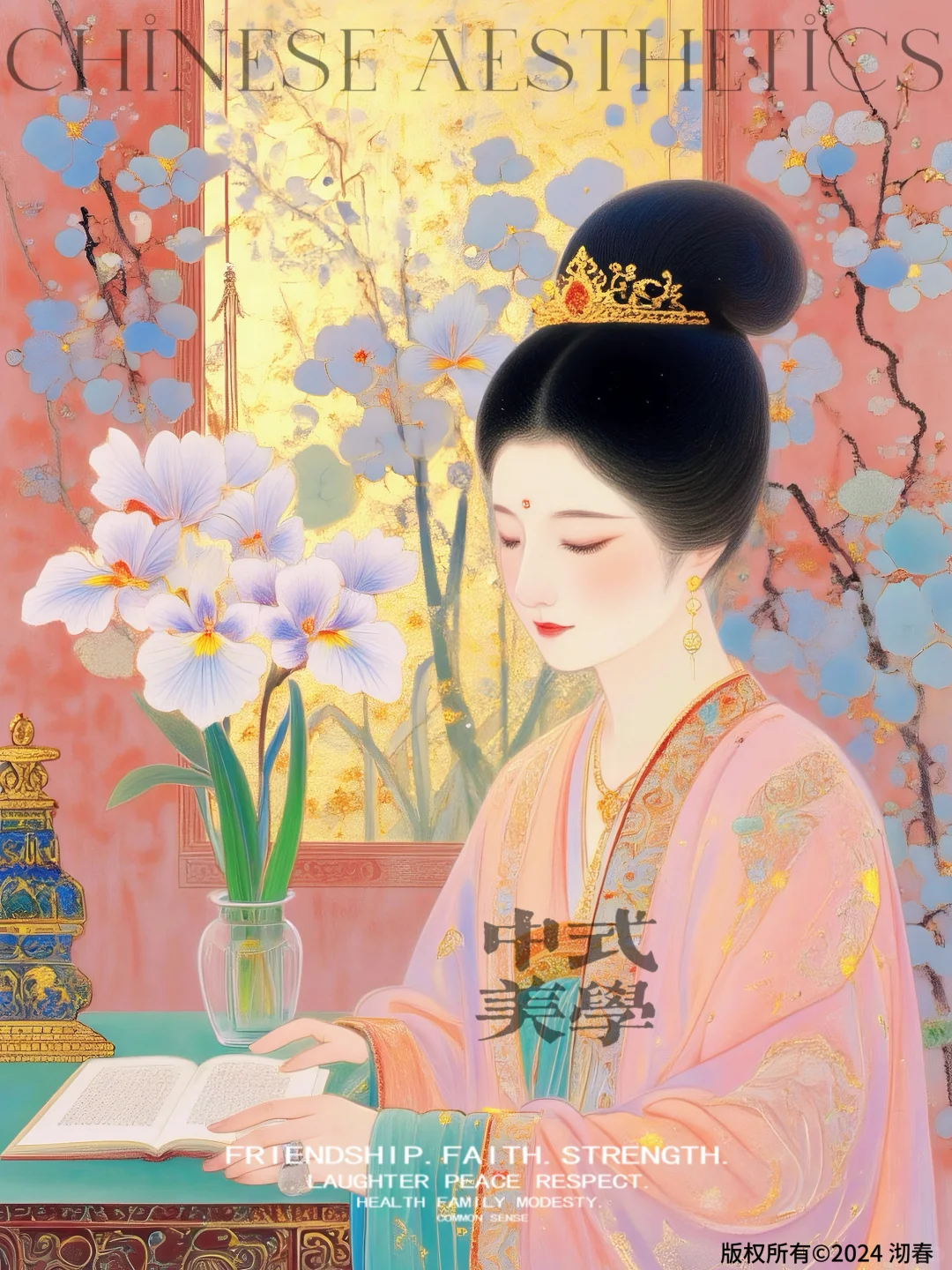 花红映照美人颜，娇艳欲滴惹人怜