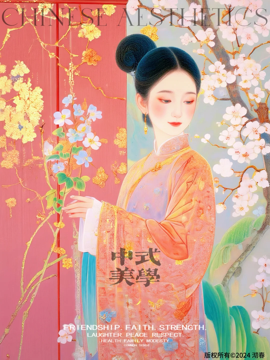 花红映照美人颜，娇艳欲滴惹人怜