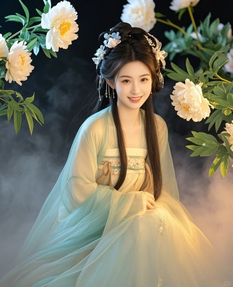 她的美貌如同一朵盛开的牡丹，娇艳欲滴