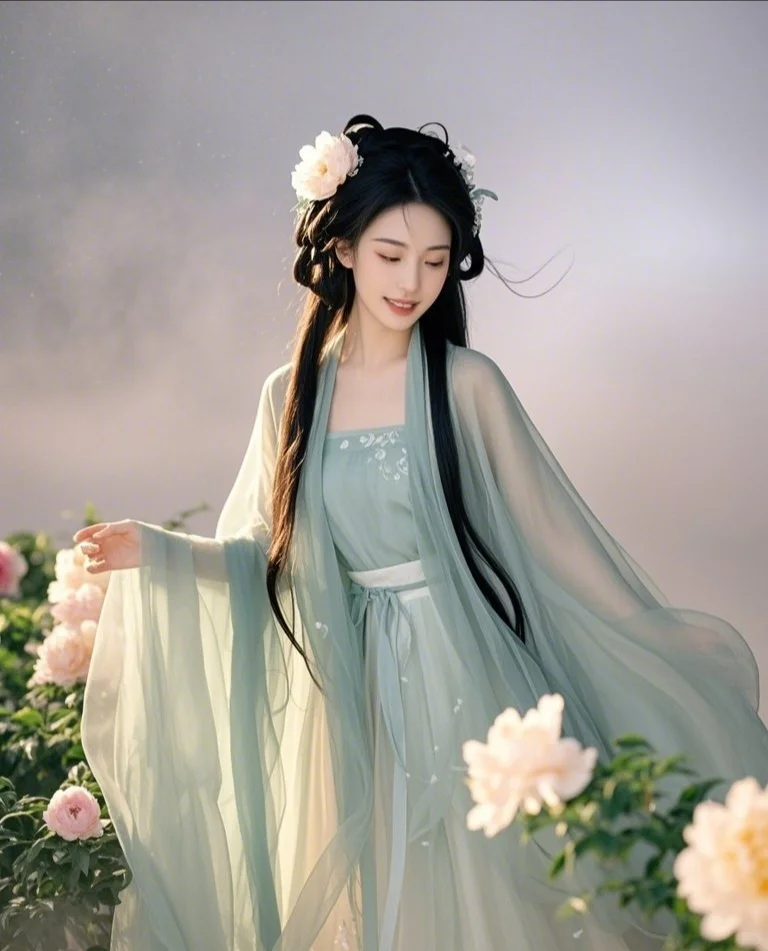 她的美貌如同一朵盛开的牡丹，娇艳欲滴