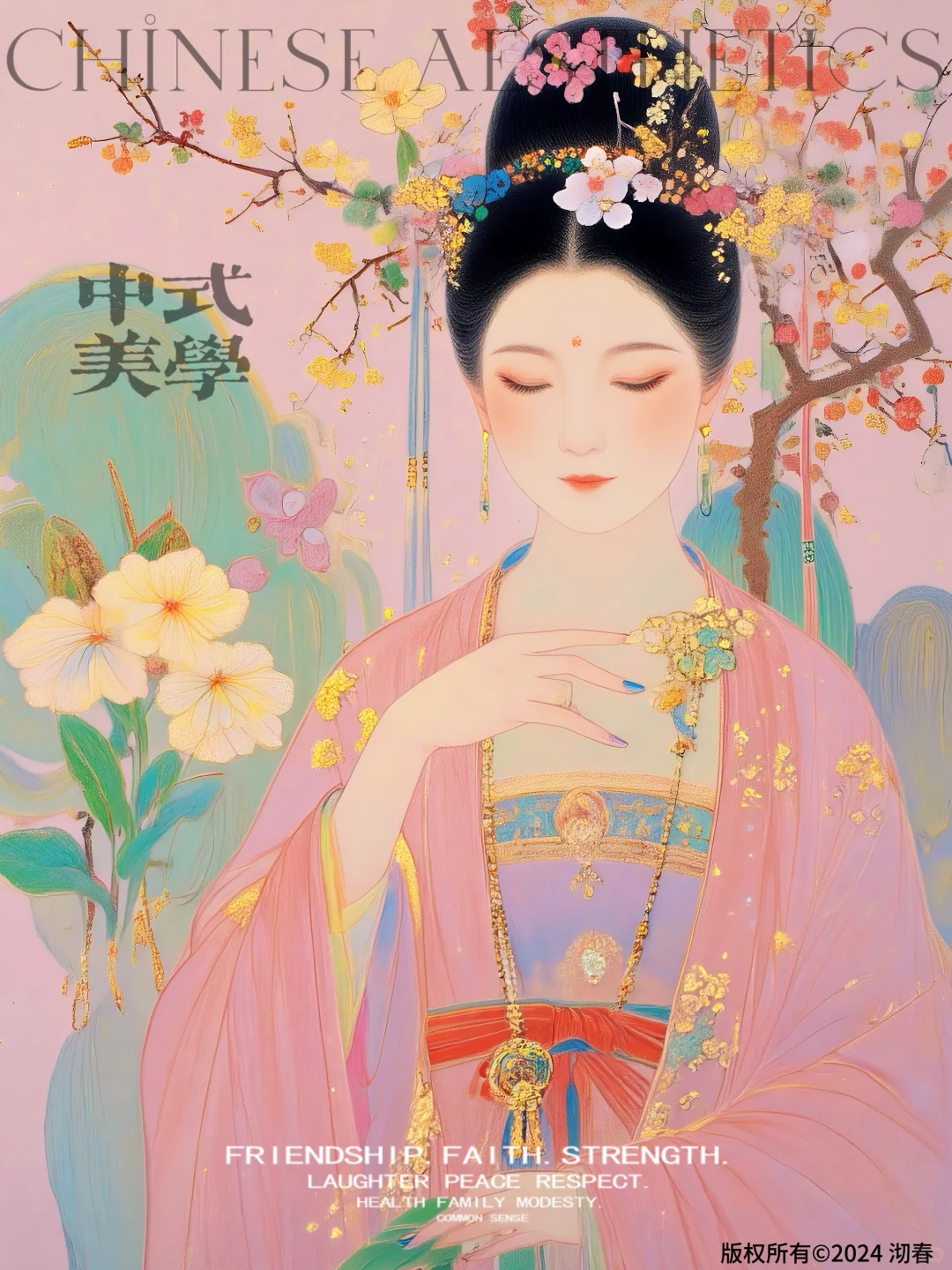 花红映照美人颜，娇艳欲滴惹人怜