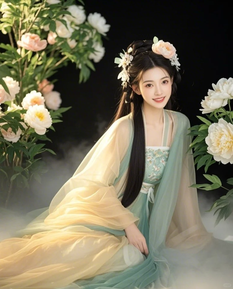 她的美貌如同一朵盛开的牡丹，娇艳欲滴