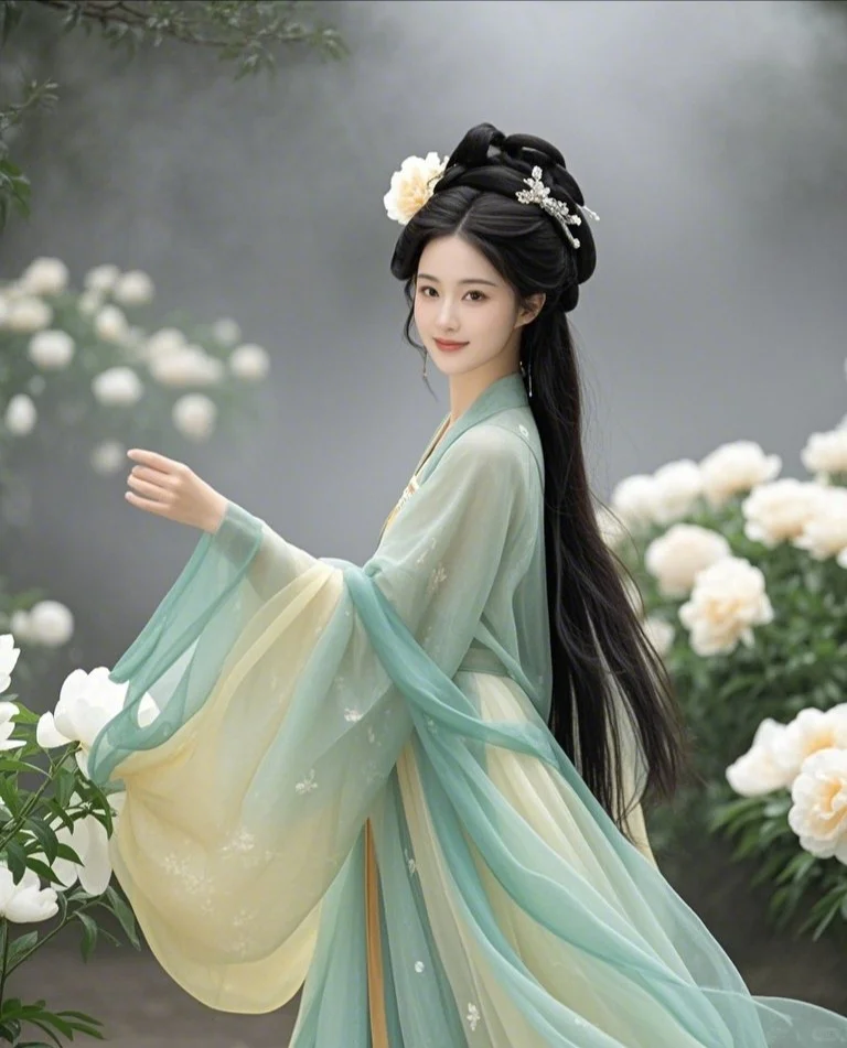 她的美貌如同一朵盛开的牡丹，娇艳欲滴