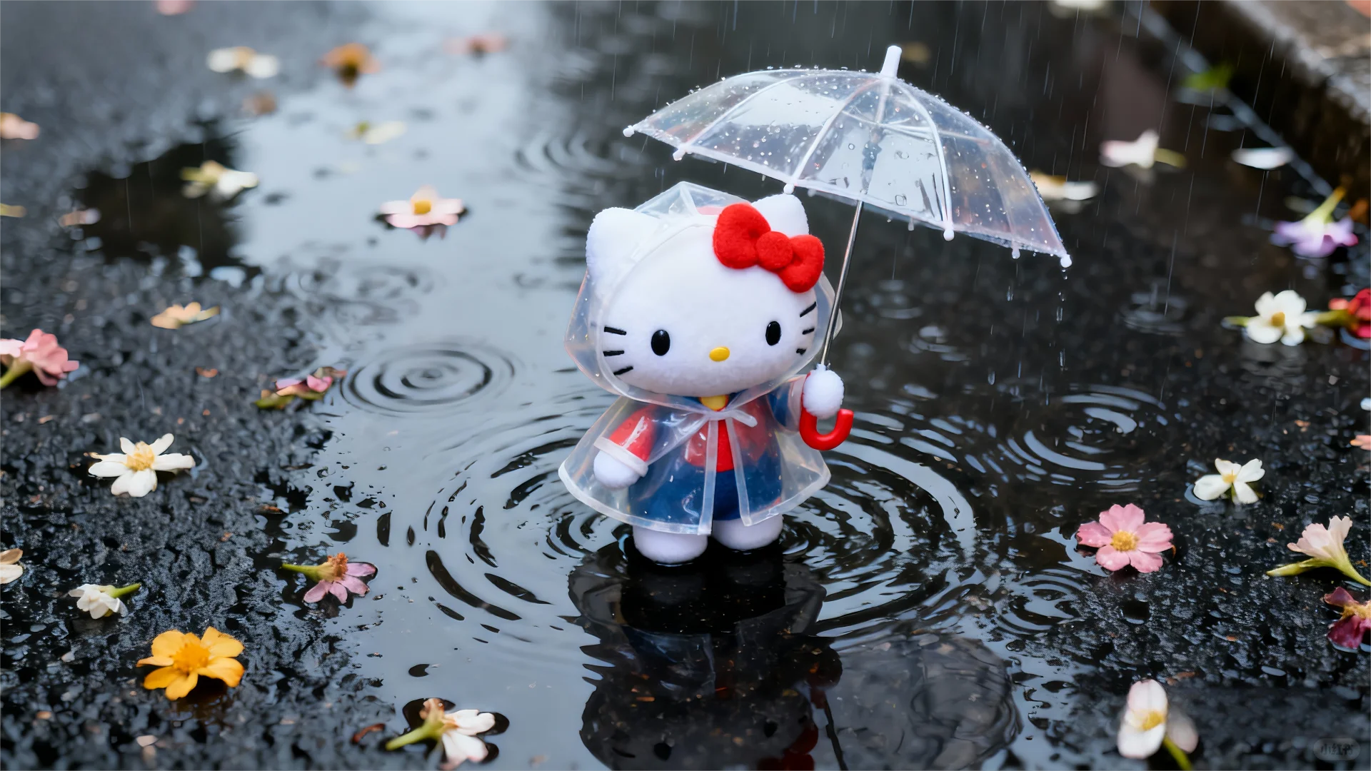 超清4k电脑壁纸丨雨中的HelloKitty