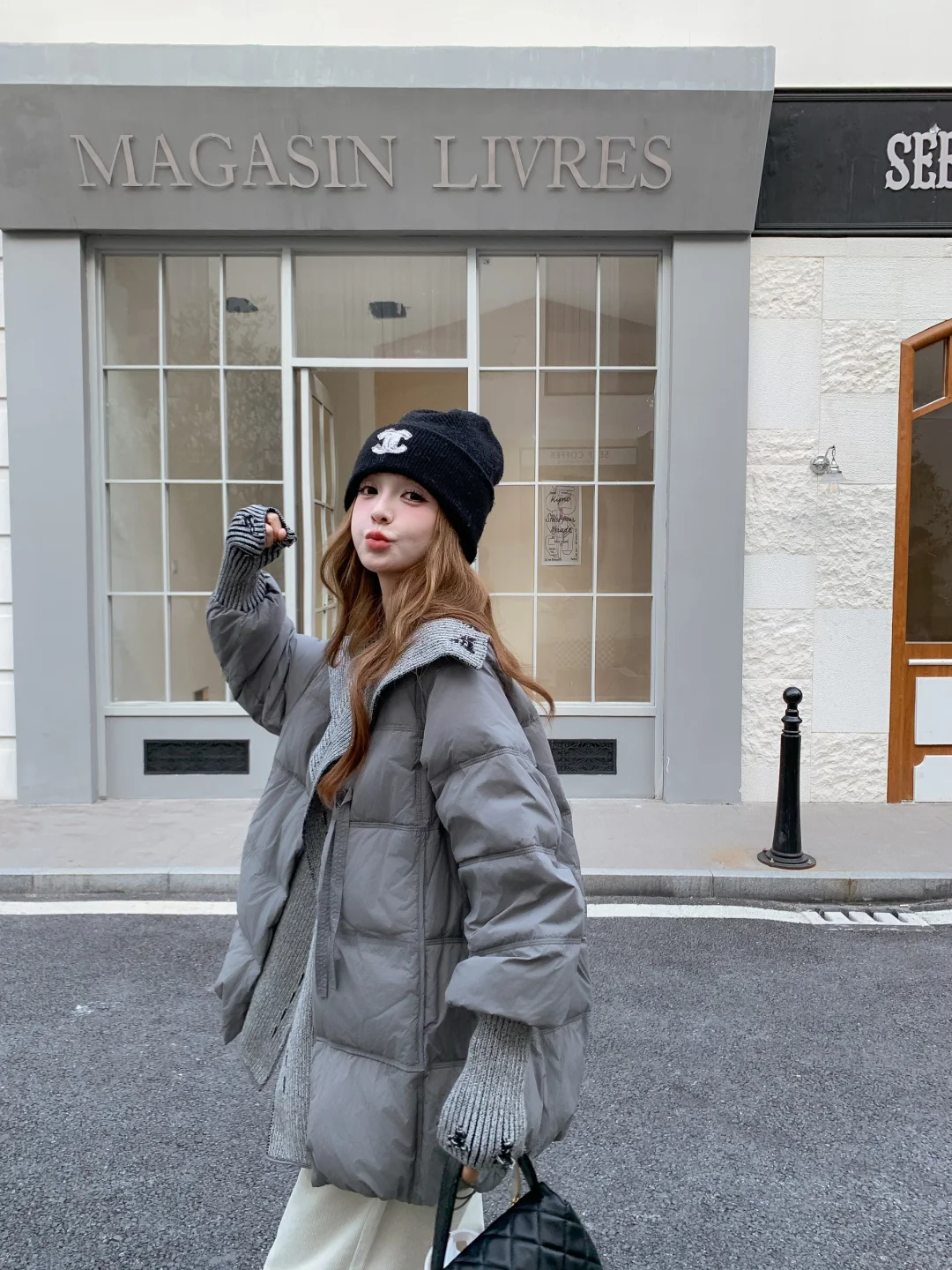 韩系氛围感穿搭｜针织拼接羽绒服ootd