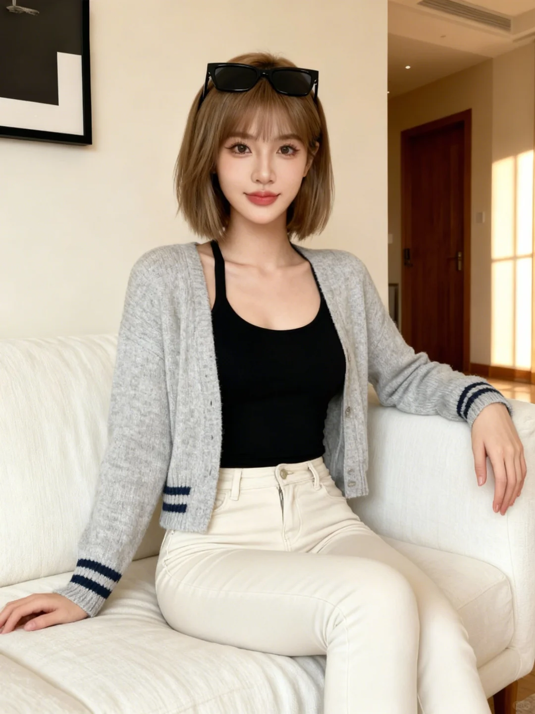 创意图片｜灰色开衫这样搭配显年轻