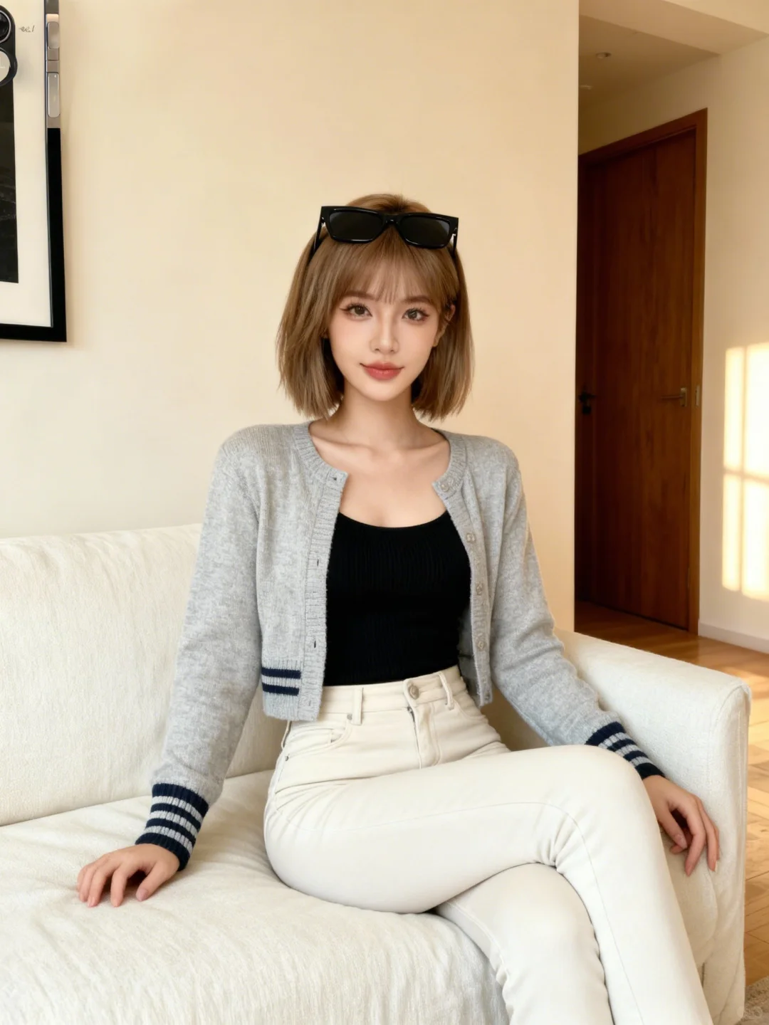 创意图片｜灰色开衫这样搭配显年轻