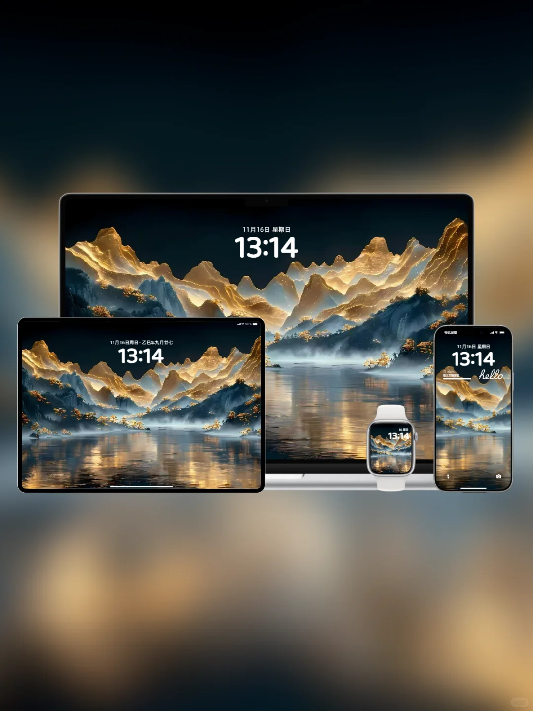 💎🌊流水生财！蓝金壁纸助你招财！