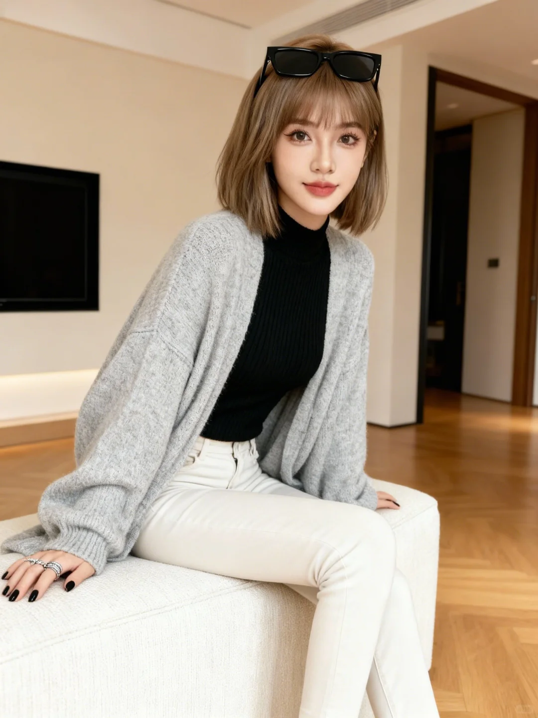 创意图片｜灰色开衫这样搭配显年轻