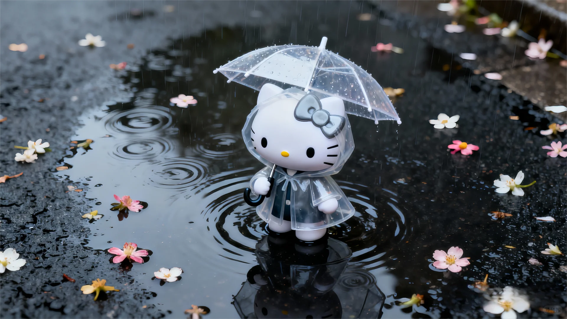 超清4k电脑壁纸丨雨中的HelloKitty