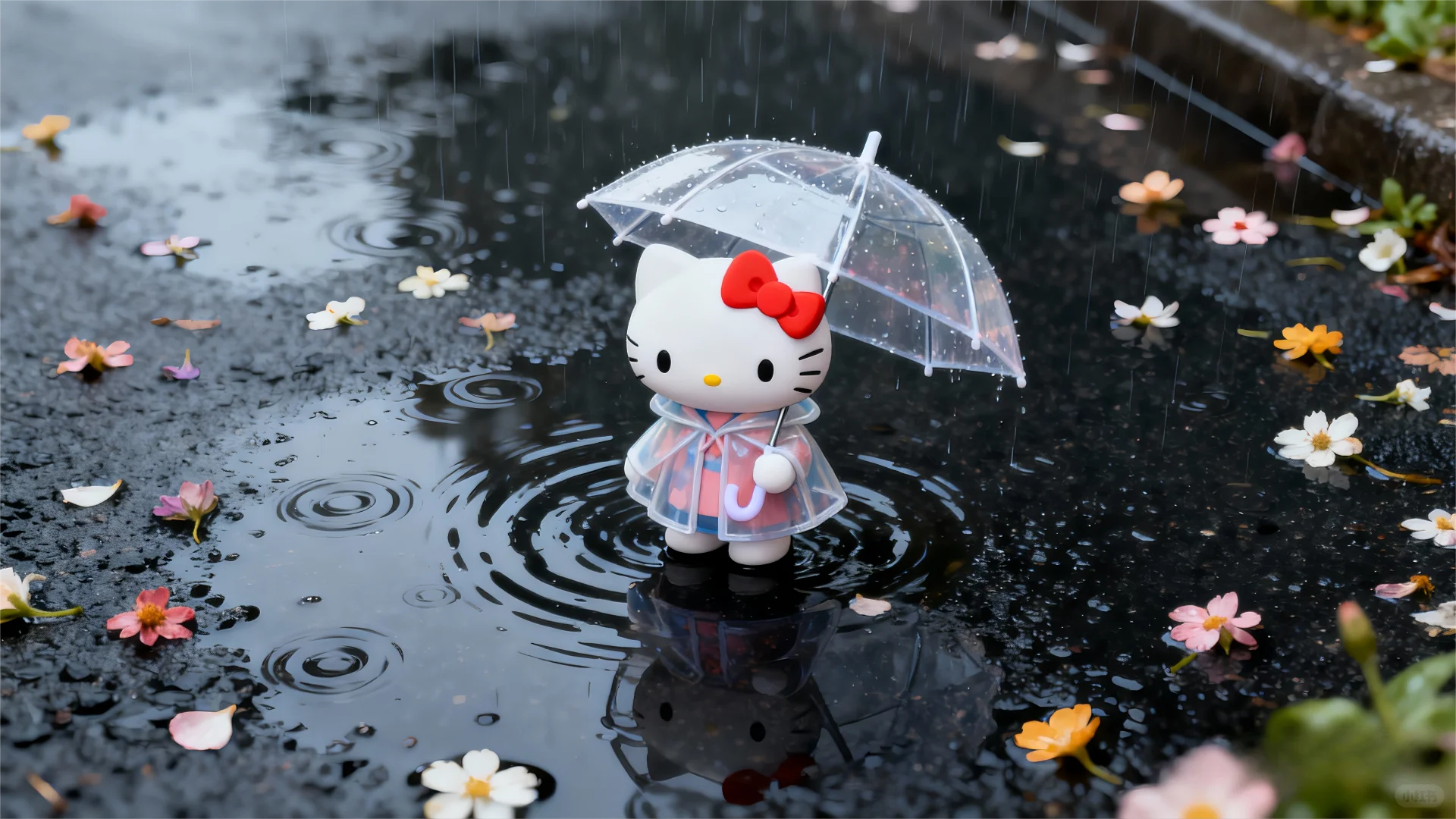 超清4k电脑壁纸丨雨中的HelloKitty
