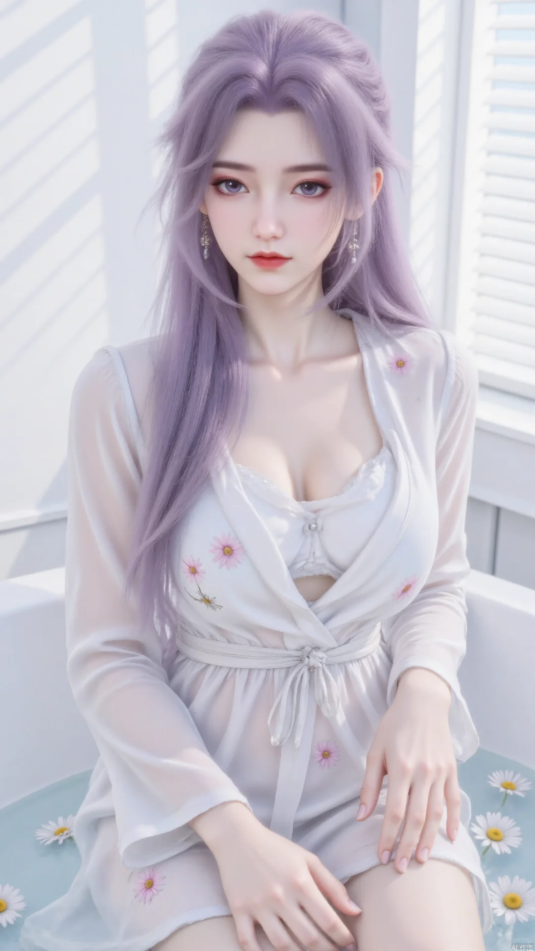 紫系女神6.1｜云霄仙子白色碎花浴袍