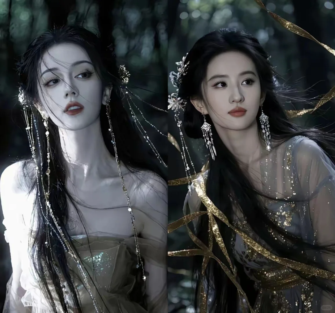 两位美女相同造型，美得各有千秋