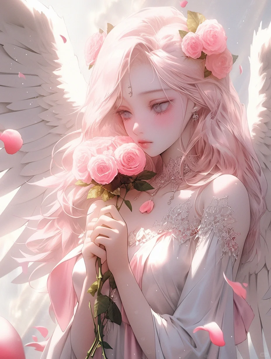 唯美头像|唯美纯净天使羽翼蔷薇花朵美少女3