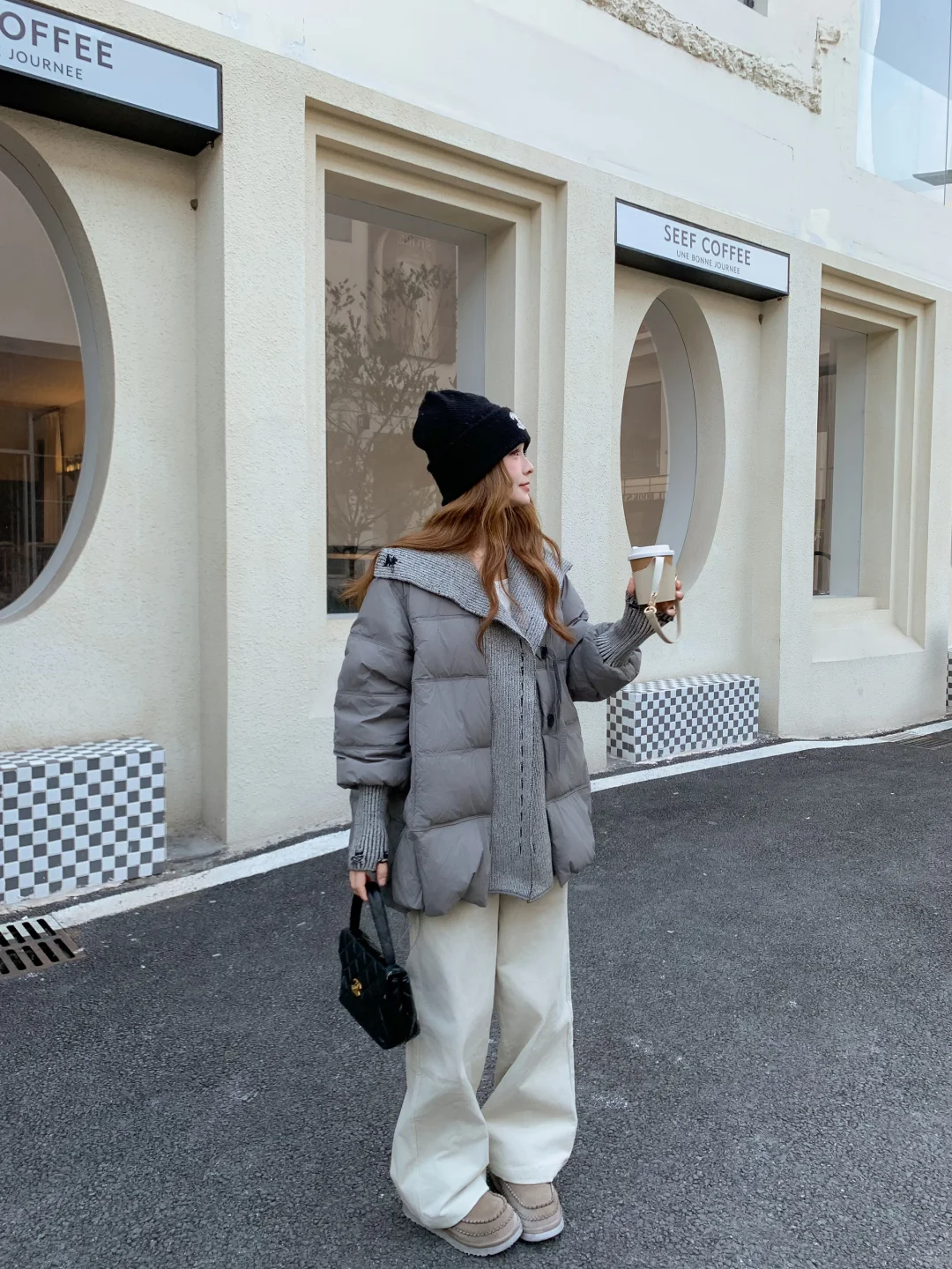 韩系氛围感穿搭｜针织拼接羽绒服ootd