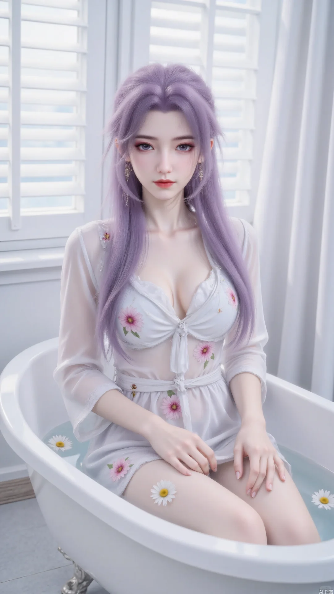 紫系女神6.1｜云霄仙子白色碎花浴袍