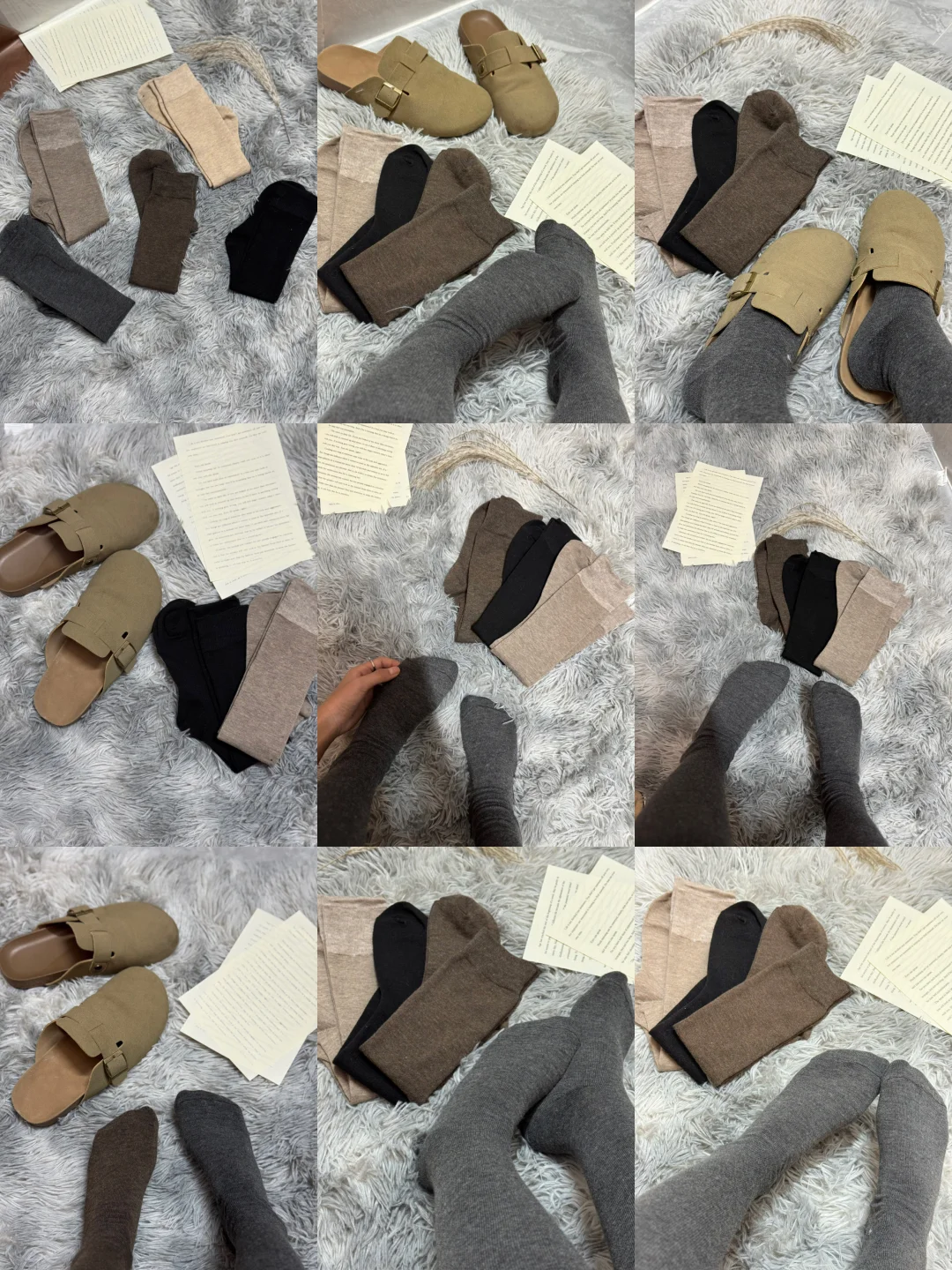 把一双简约高级感女袜穿在脚上