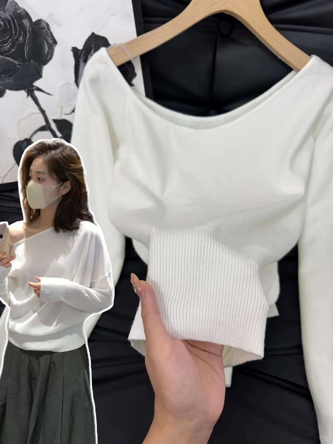 白月光斜肩好韩！软软糯糯版型质感真的好绝！