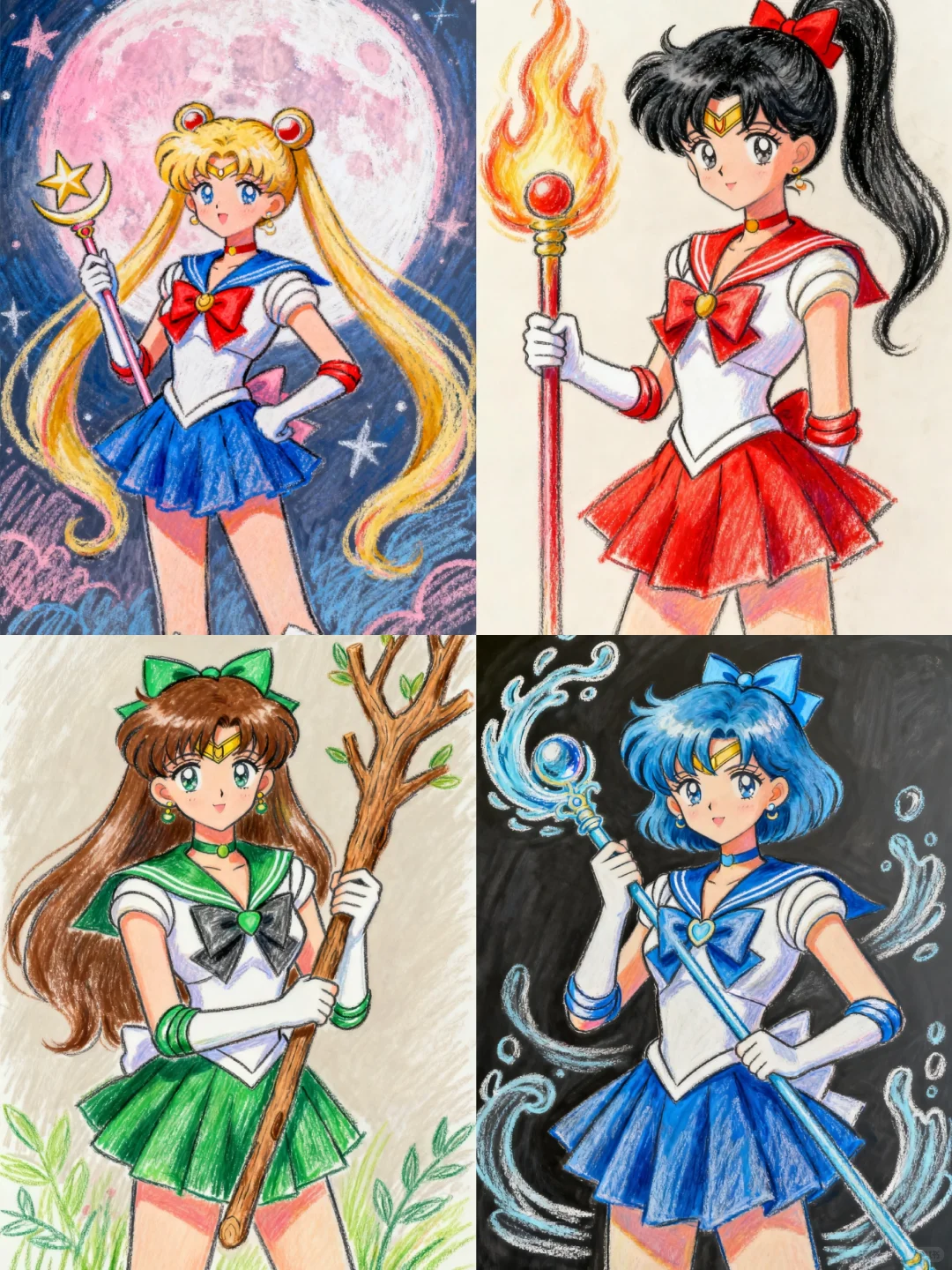 美少女战士全人物粉笔画