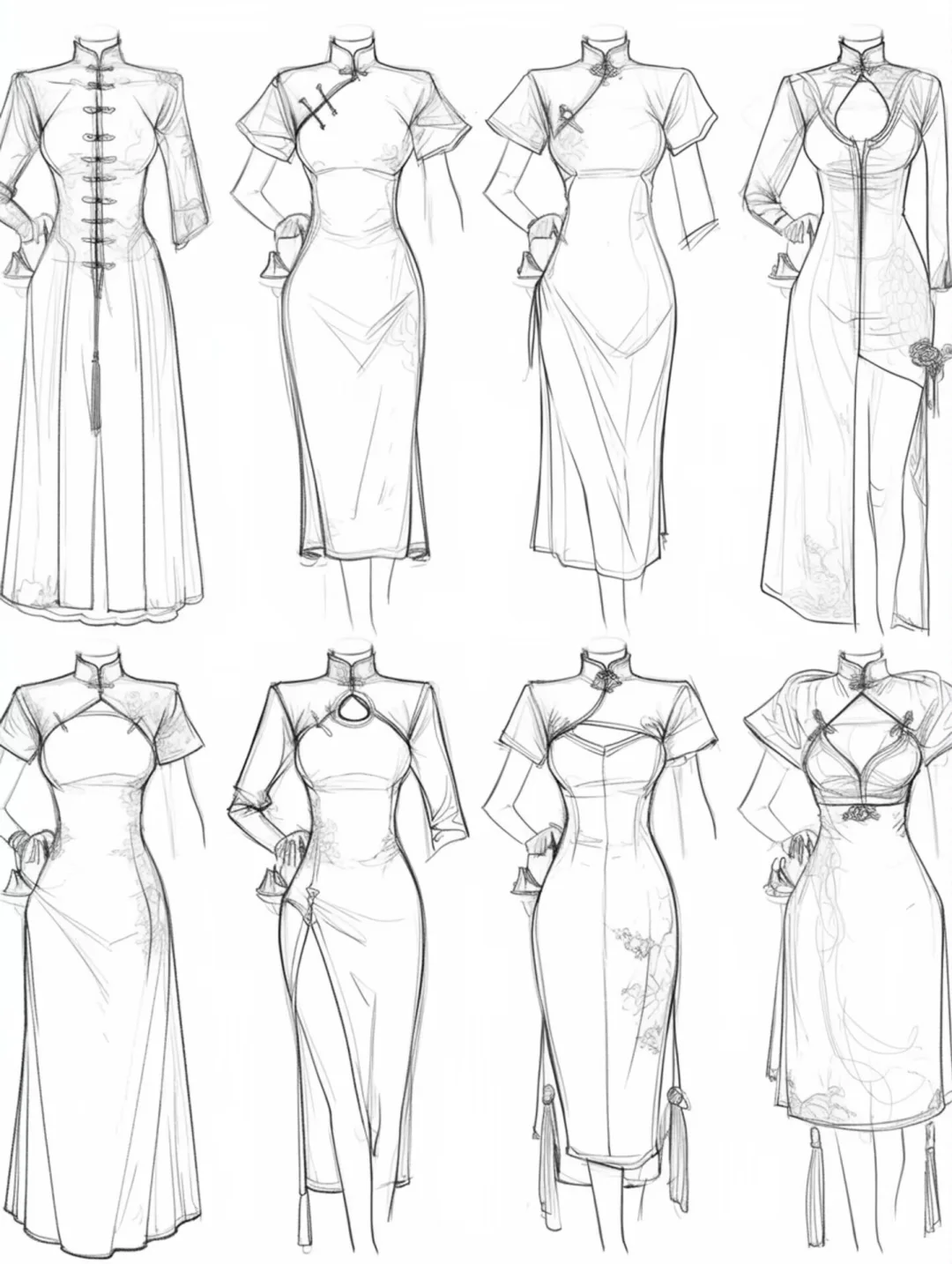 手绘服装效果图|新中式风格